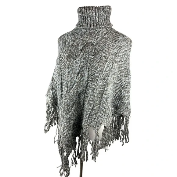 Inis Crafts 100% Merino Wool Poncho Sweater Cape Fringe Brown Irish Made S/M - Picture 10 of 16